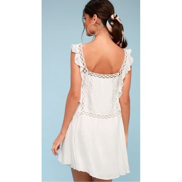 Free People Mini Dress White Crochet Priscilla Ruffled Womens Size M - Picture 3 of 12